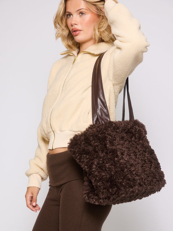 South Beach Jetty Faux Fur Tote In Brown