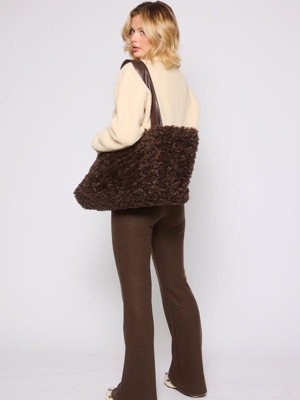 south beach Jetty Faux Fur Tote in Brown