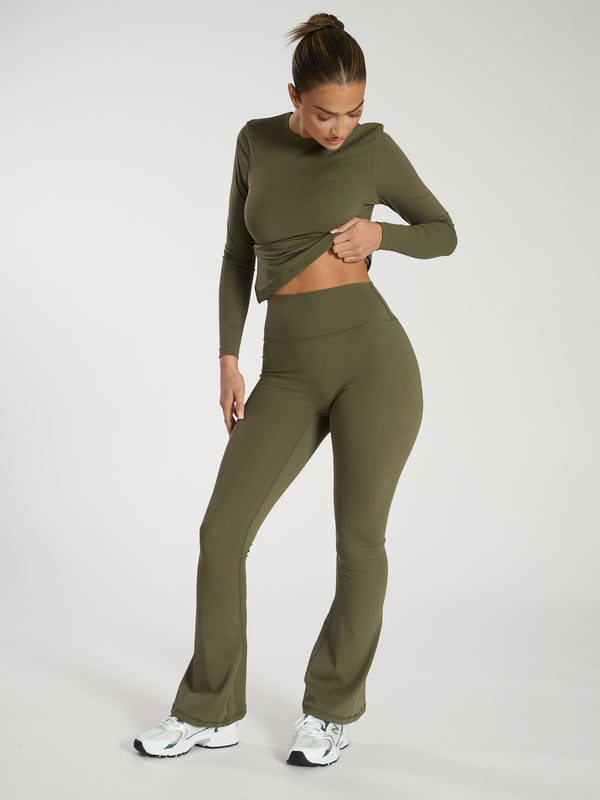 South Beach Kickstart Flare Leggings In Khaki