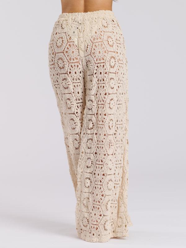South Beach Laze Beach Trousers In Vanilla Crochet