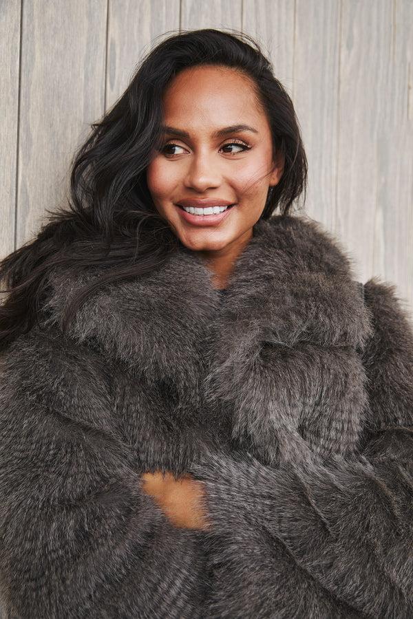 South Beach Marlow Faux Fur Jacket In Charcoal