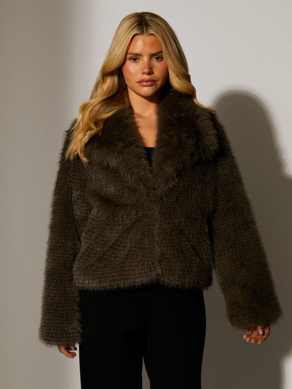 South Beach Marlow Faux Fur Jacket In Charcoal