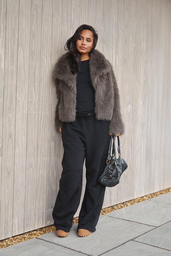 south beach Marlow Faux Fur Jacket in Charcoal