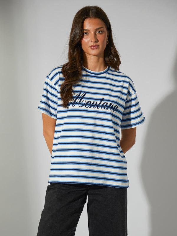 South Beach Montana Blue & White Striped Tee