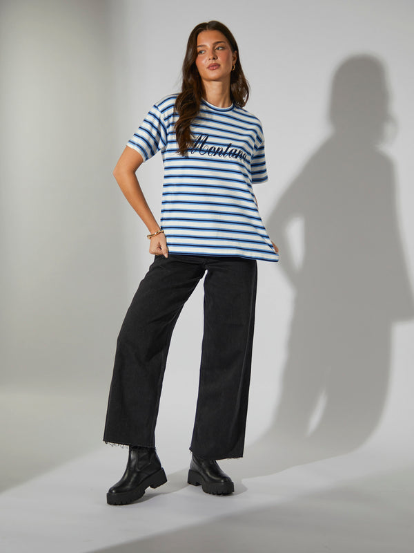 South Beach Montana Blue & White Striped Tee