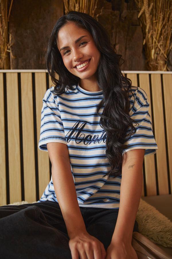 south beach Montana Blue & White Striped Tee