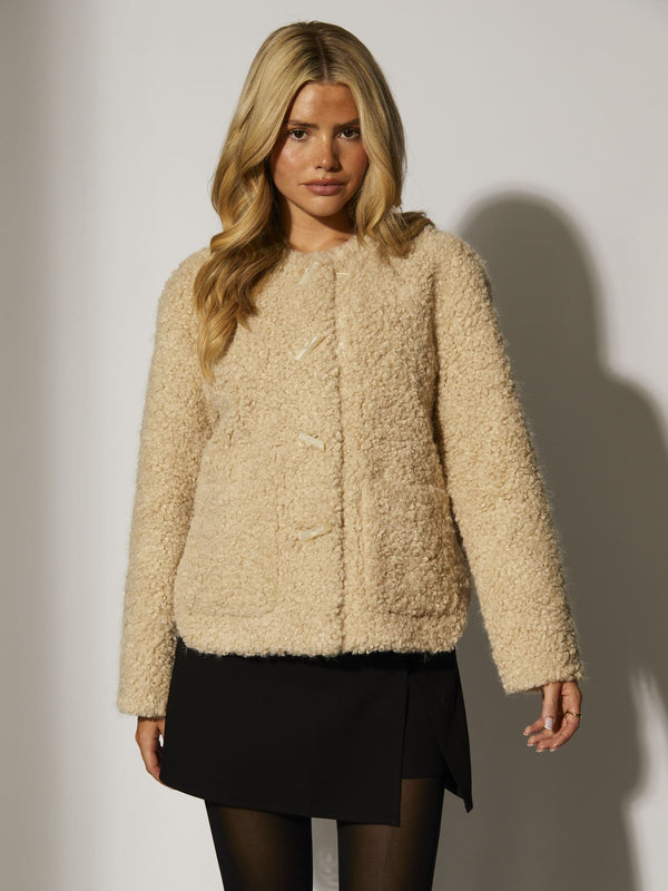 South Beach Nestle Faux Fur Jacket In Beige