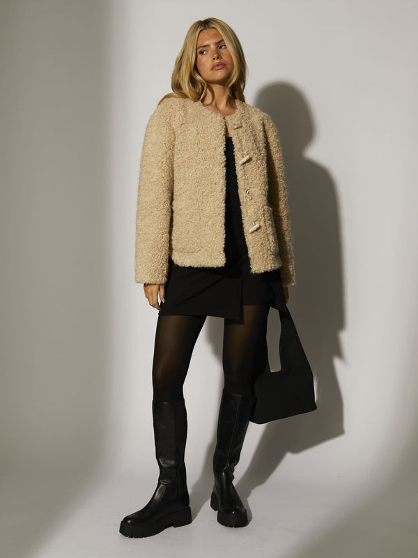 south beach Nestle Faux Fur Jacket in Beige