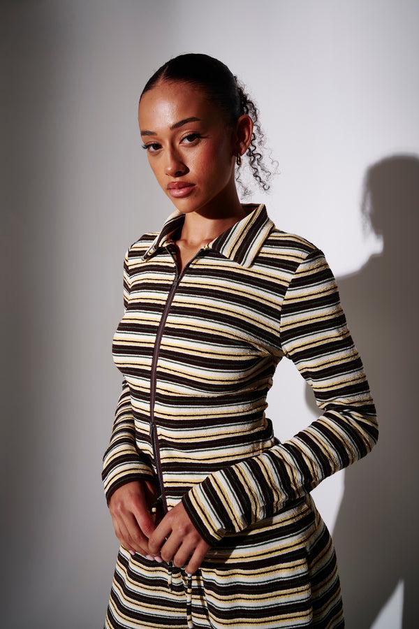 south beach Nova Zip-Up Towelling Shirt in Yellow