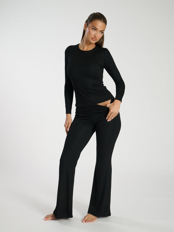 South Beach Overlap Flared Leggings In Black
