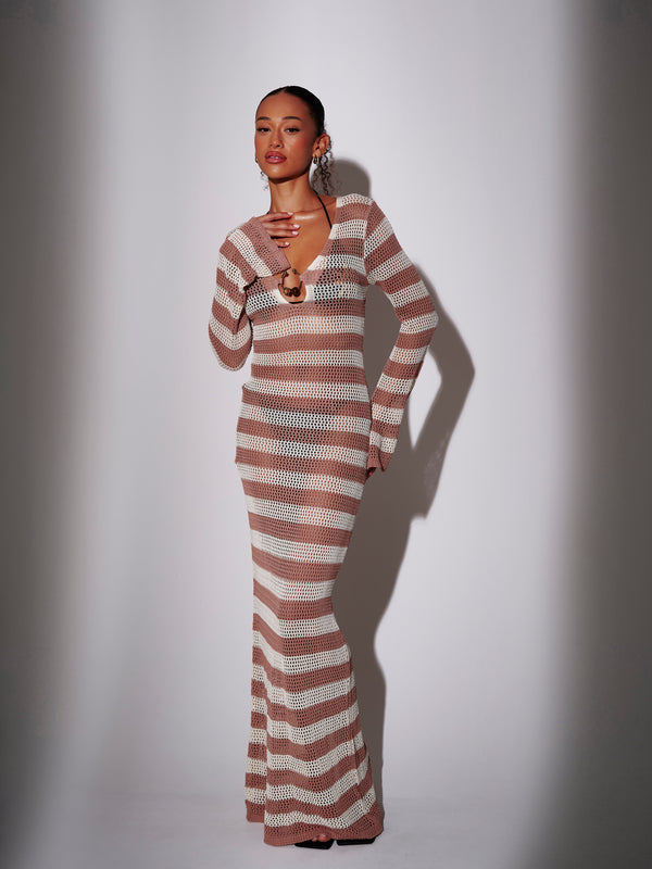 South Beach Sandy Knitted Maxi Kaftan In Beige