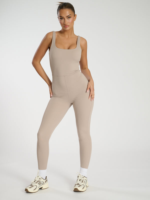 South Beach Scoop Unitard In Stone