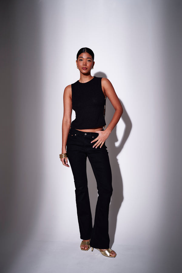 South Beach Serena Gold Decal Knitted Top In Black