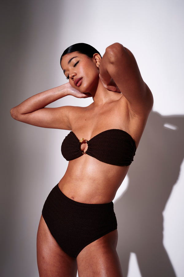 South Beach Serene Ring Cutout Bikini Top In Brown