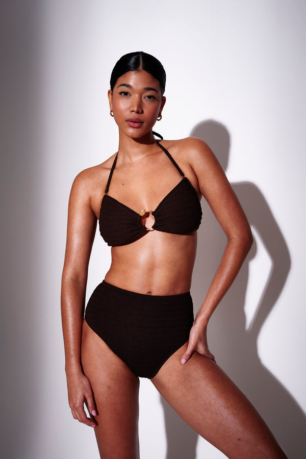 south beach Serene Ring Cutout Bikini Top in Brown