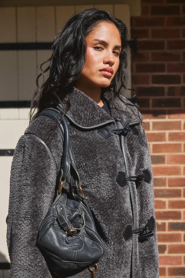 south beach Shearling Jacket in Charcoal