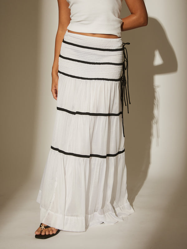 South Beach Soleil Tiered Maxi Skirt In Monochrome