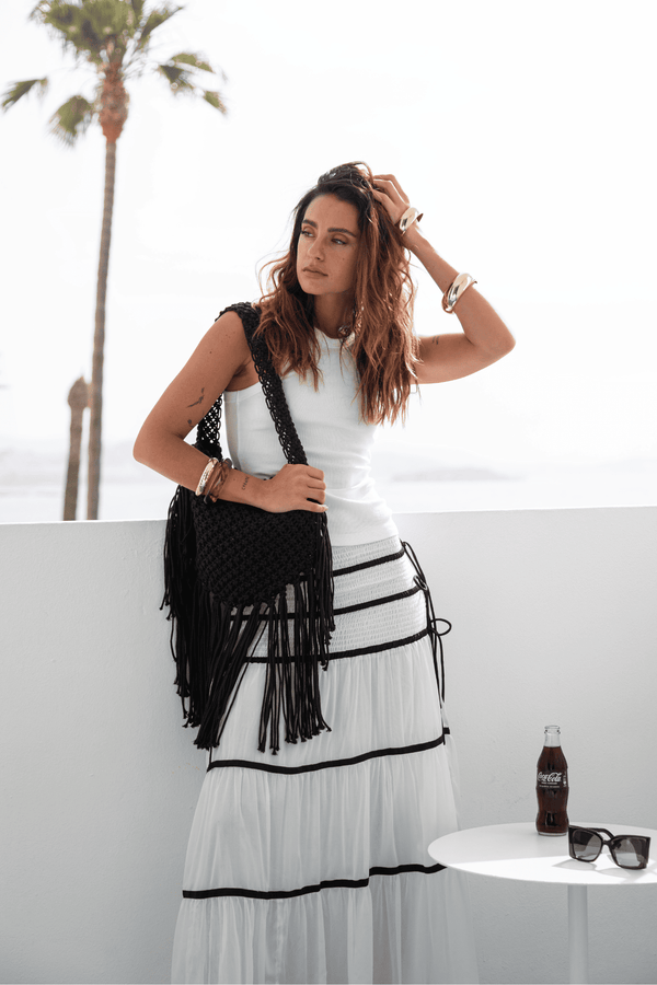south beach Soleil Tiered Maxi Skirt in Monochrome