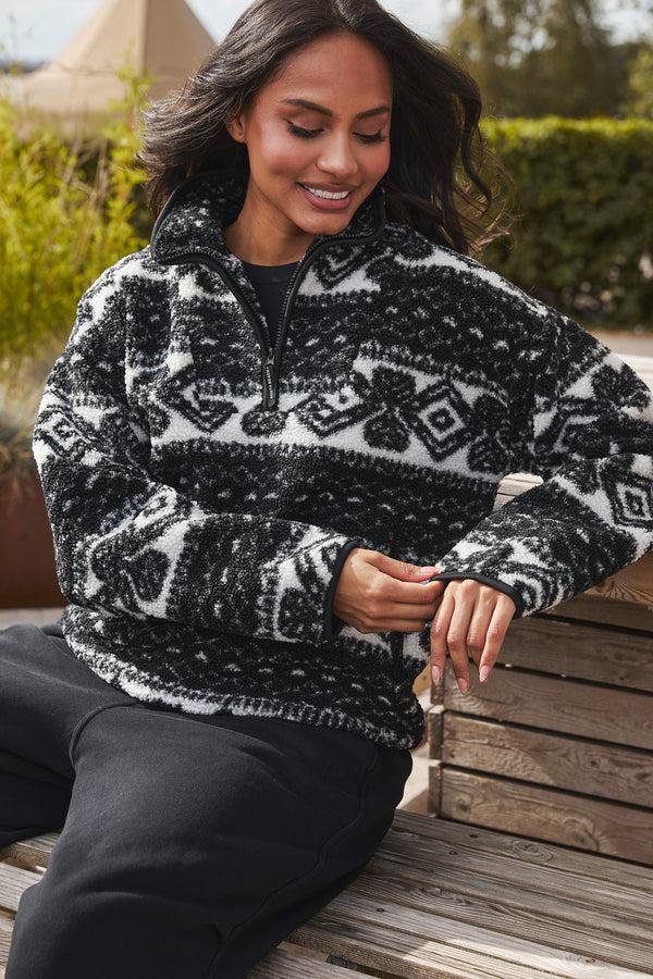 South Beach Teddy 1/4 Zip Fleece In Monochrome