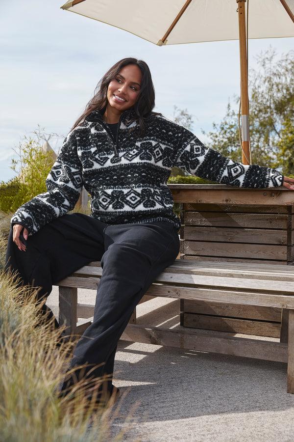 south beach Teddy 1/4 Zip Fleece in Monochrome