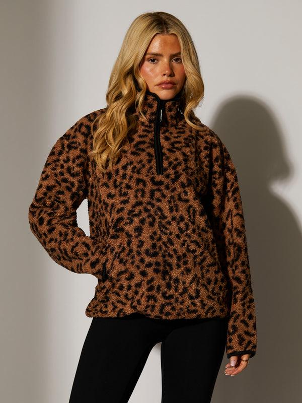 South Beach Teddy 1/4 Zip In Brown Leopard