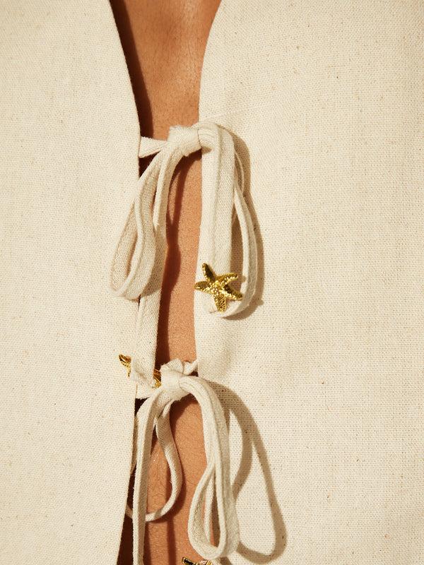 South Beach Tied Up Linen Waistcoat In Beige
