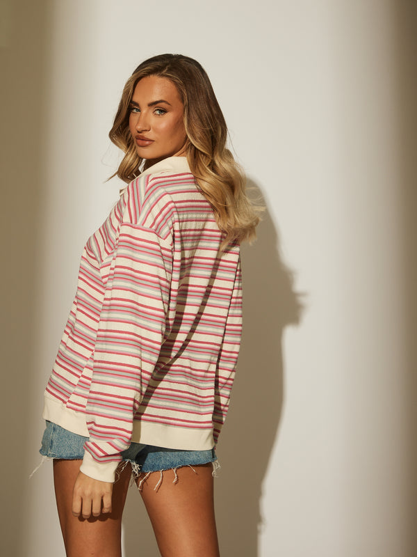 South Beach Vice Towelling Rugby Top In Pink