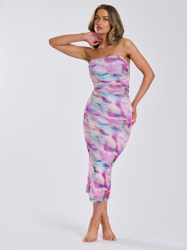 South Beach Sunkissed Soirã©E Mesh Dress & Skirt In Lilac Abstract