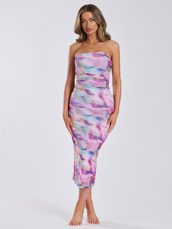 South Beach Sunkissed Soirã©E Mesh Dress & Skirt In Lilac Abstract