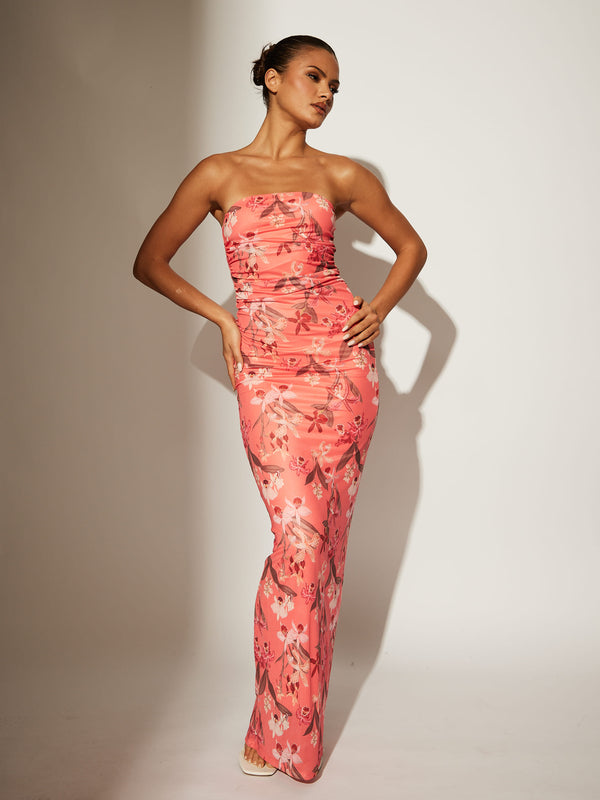 south beach Sunkissed Soiree Floral Maxi Dress in Coral