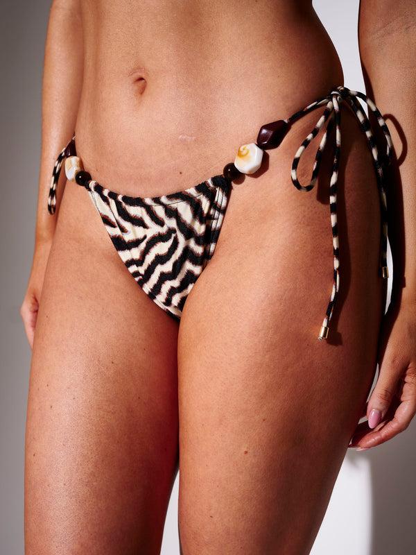south beach Sunseeker Bead Detail Bikini Bottoms in Zebra