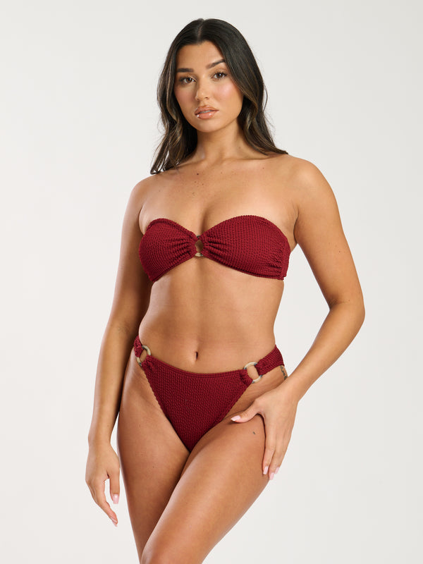 South Beach Sunset Ring Detail Bikini Bottoms In Burgundy
