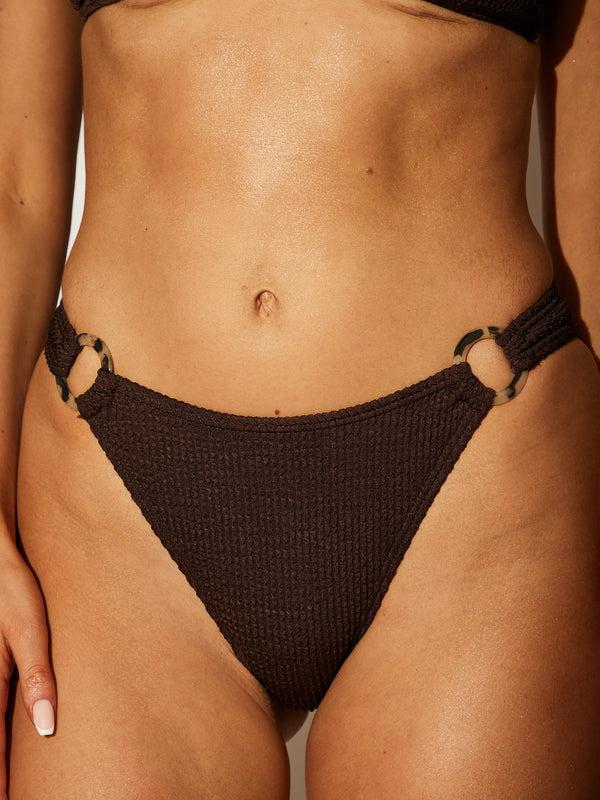 South Beach Sunset Ring Detail Bikini Bottoms In Chocolate Crinkle