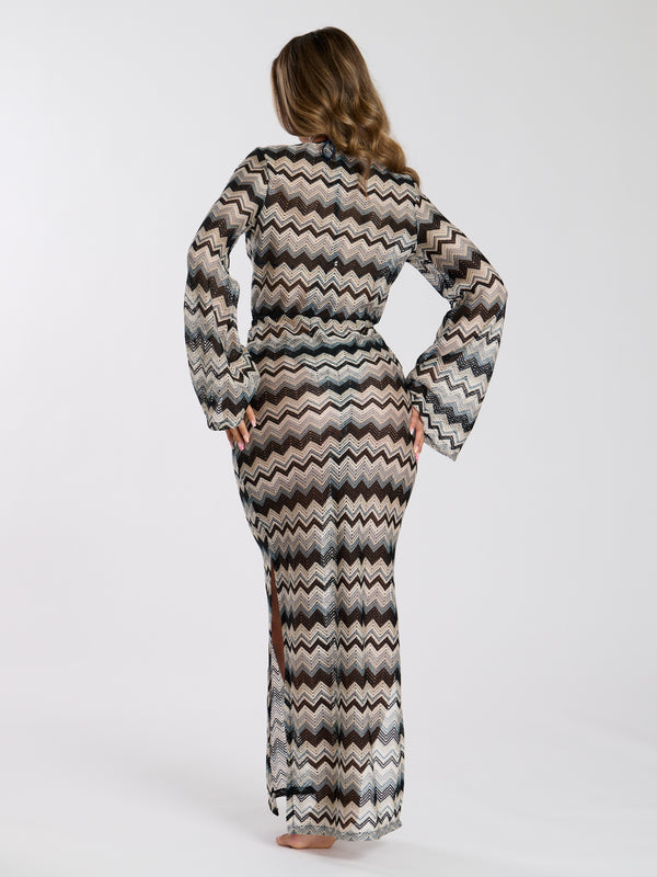 South Beach Trophy Crochet Silver Decal Maxi Dress In Navy