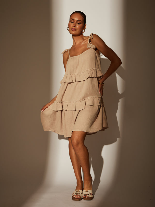 south beach Wilderness Dress With Bead Detail in Stone