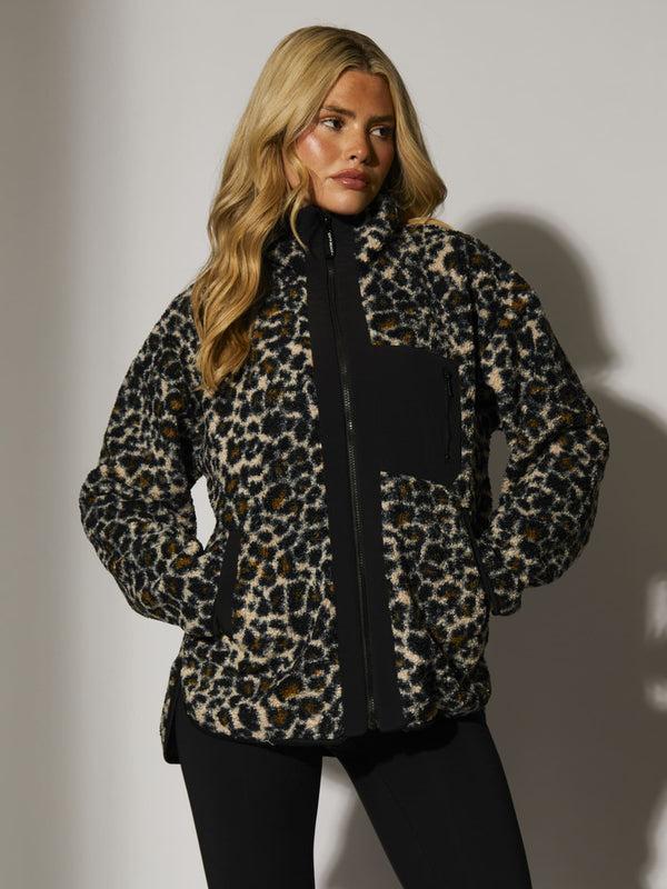 South Beach Zip It Borg Oversized Jacket In Leopard
