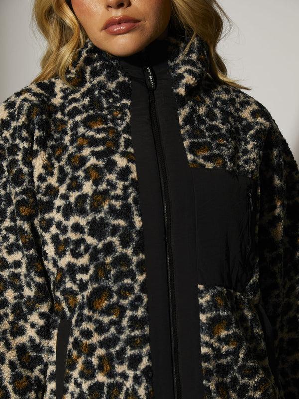 South Beach Zip It Borg Oversized Jacket In Leopard