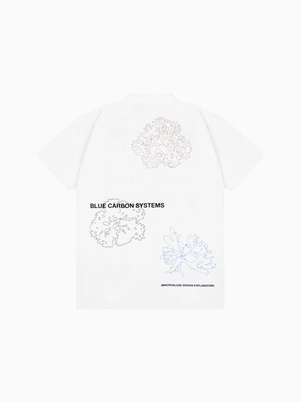 Space Available Blue Carbon System Embroidery Tee White