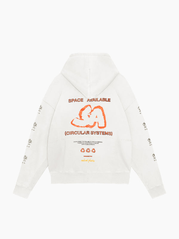 Space Available Circular Design Artisan Hoodie White