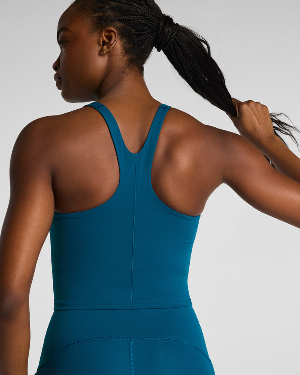 Spanx High Neck Cropped Tank With FlexForm Cups Deep Cove