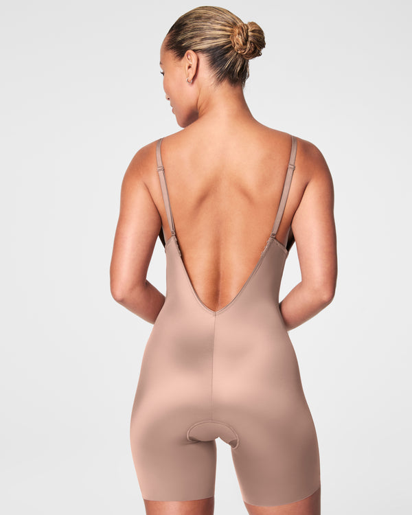 Spanx Plunge Low-Back Mid-Thigh Bodysuit Cafe Au Lait