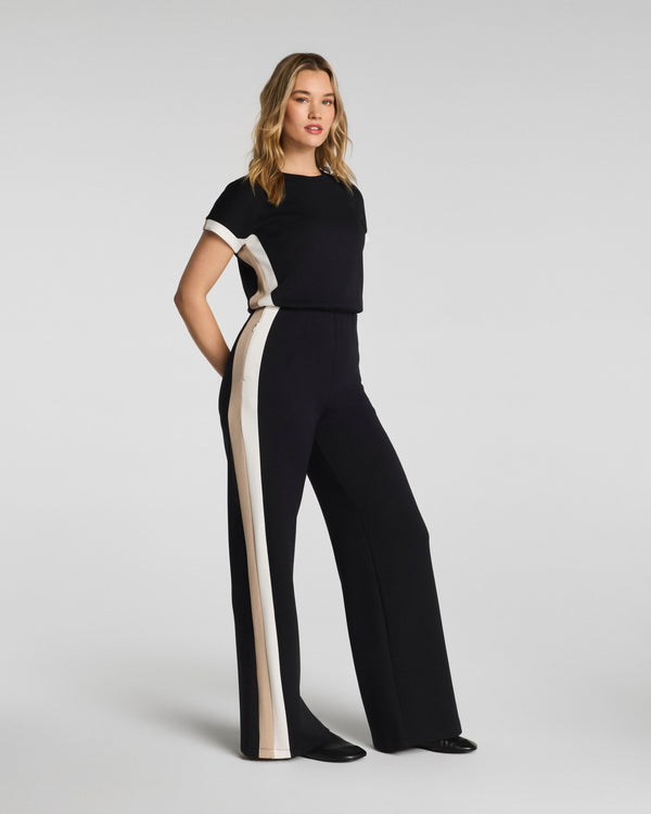 Spanx Colorblock Jumpsuit Very Black Stripe