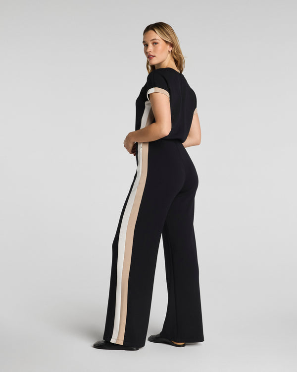 Spanx Colorblock Jumpsuit Very Black Stripe