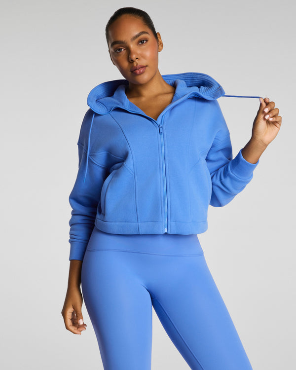 spanx Cotton Fleece Full Zip Hoodie Aster