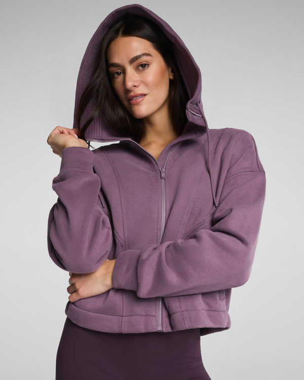Spanx Cotton Fleece Full Zip Hoodie Prune
