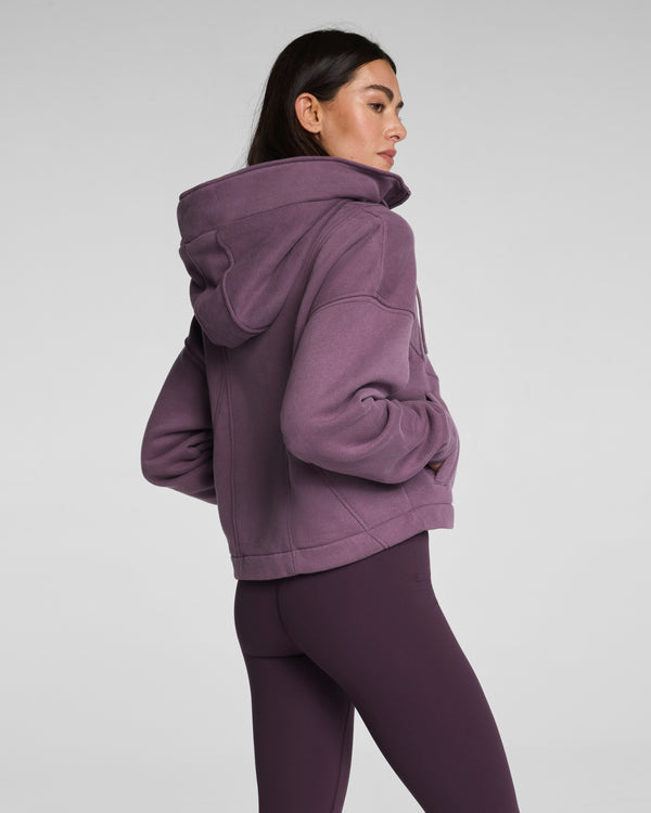 Spanx Cotton Fleece Full Zip Hoodie Prune