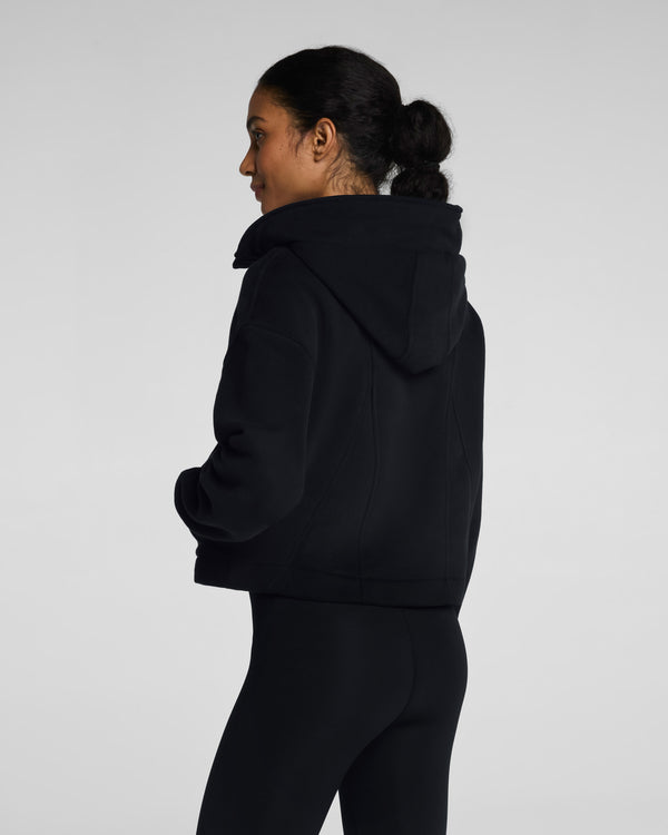 Spanx Cotton Fleece Full Zip Hoodie Very Black
