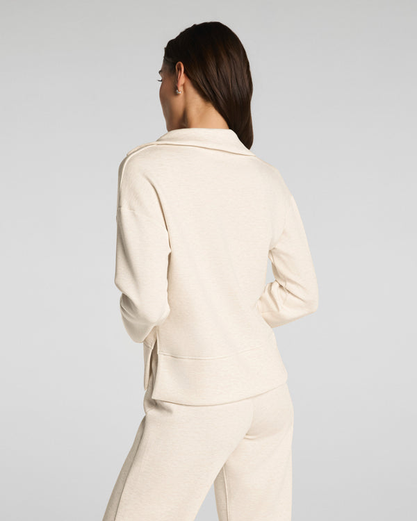 Spanx Long Sleeve Polo Top Oatmeal Heather
