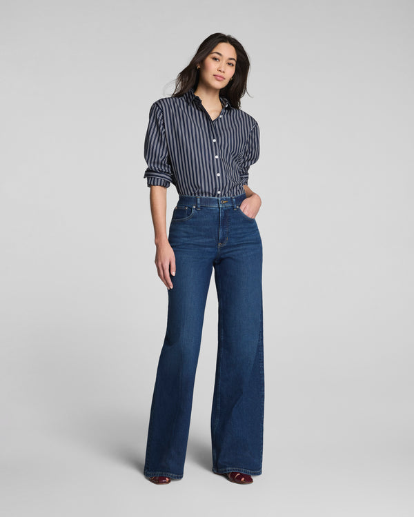 spanx Mid-Rise Wide Leg Jeans Adriatic Blue
