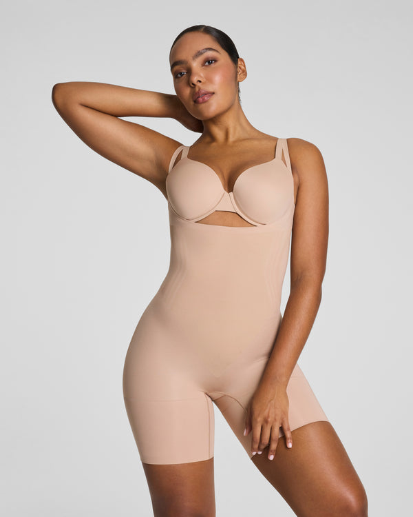 spanx Open-Bust Mid-Thigh Bodysuit Chai